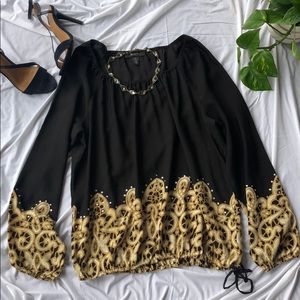 Style & Co Black Banded Bottom Peasant Top